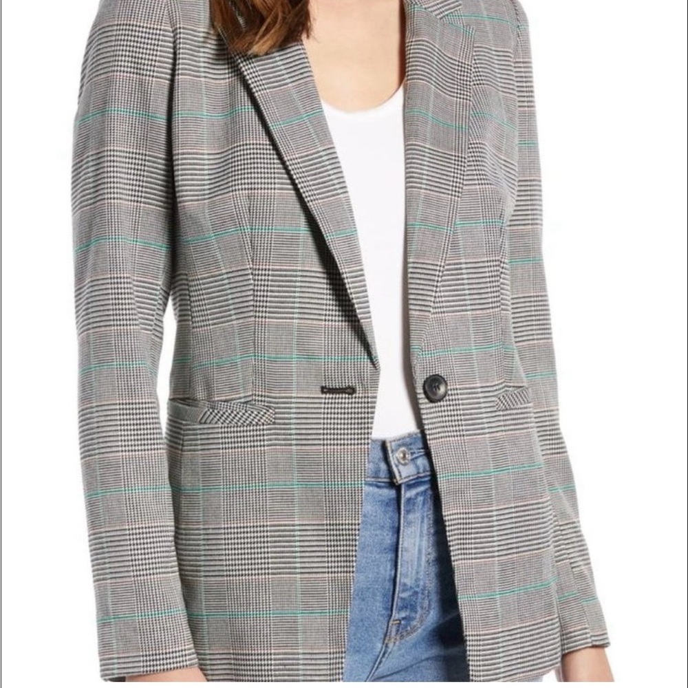 Halogen Gray Plaid Blazer with Teal Windowpane. Size XS